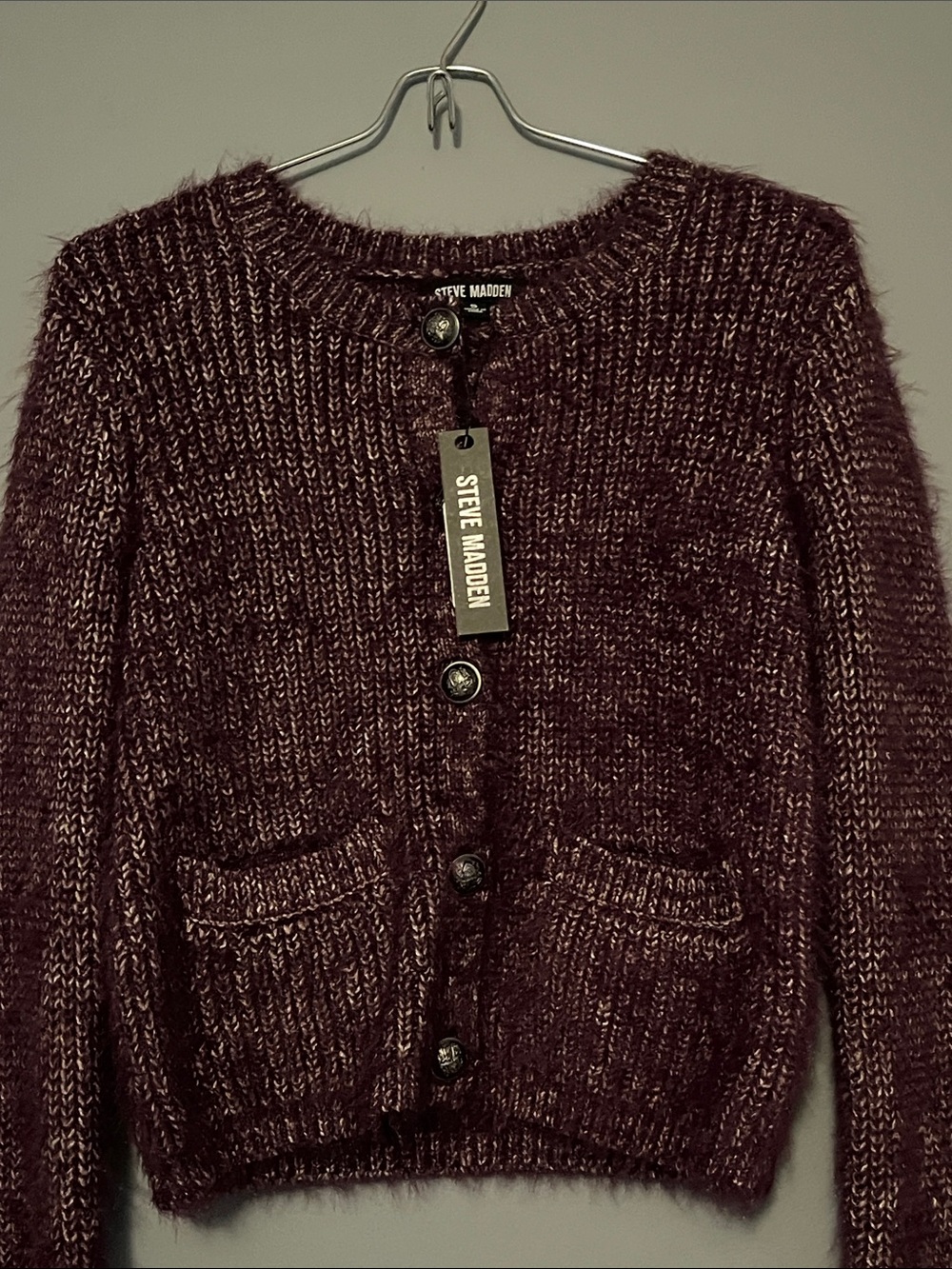 Steve Madden Plum Marled Button-Up Cardigan